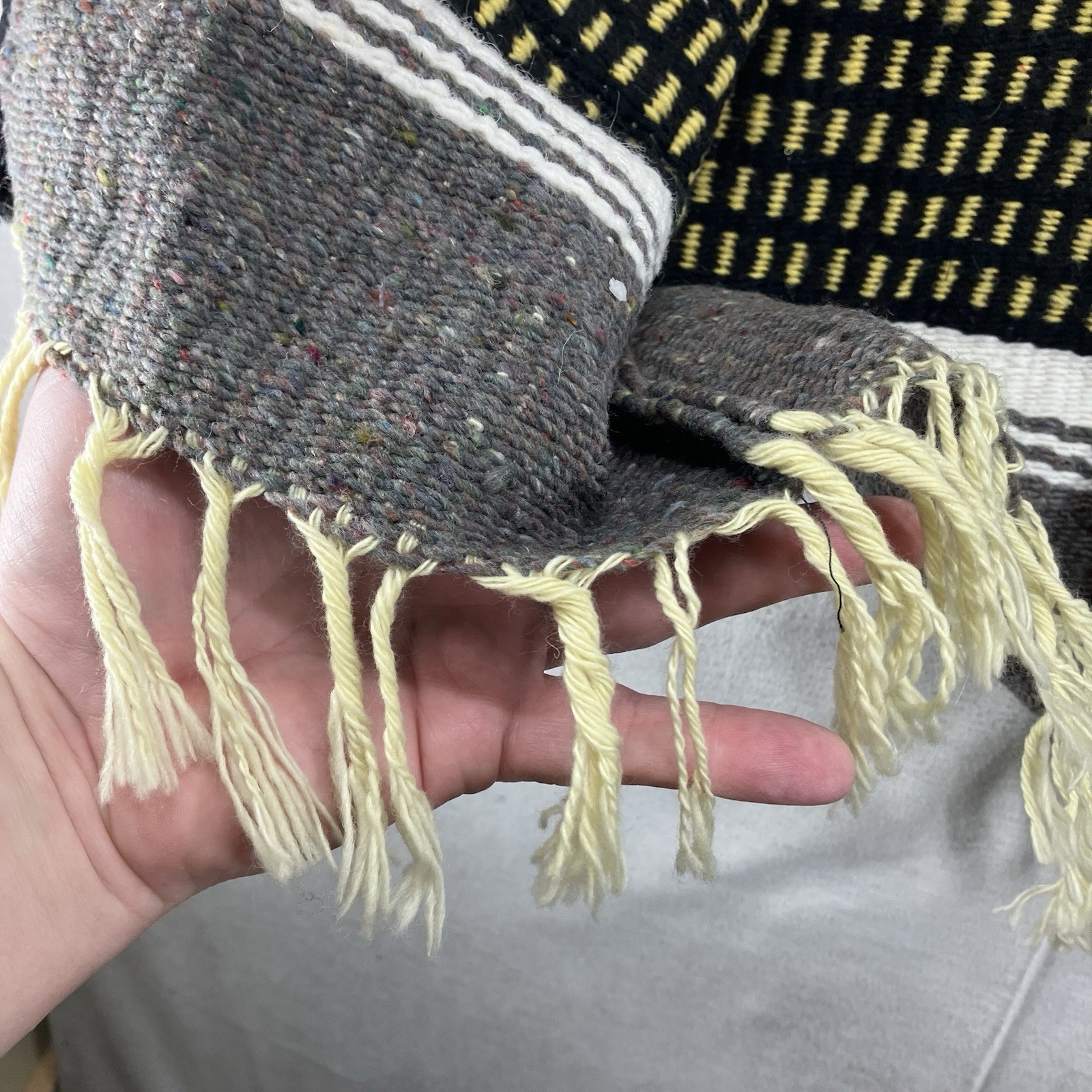 Vintage Mexican Blanket Vest Poncho Serape Jacket Fringe w Pockets 38×31 Medium