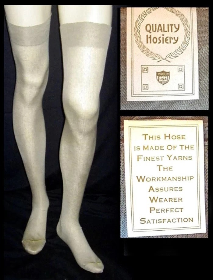 Vintage COTTON STOCKINGS Taupe Made in USA 1930s NEW OLD STOCK Unworn 9 1/2