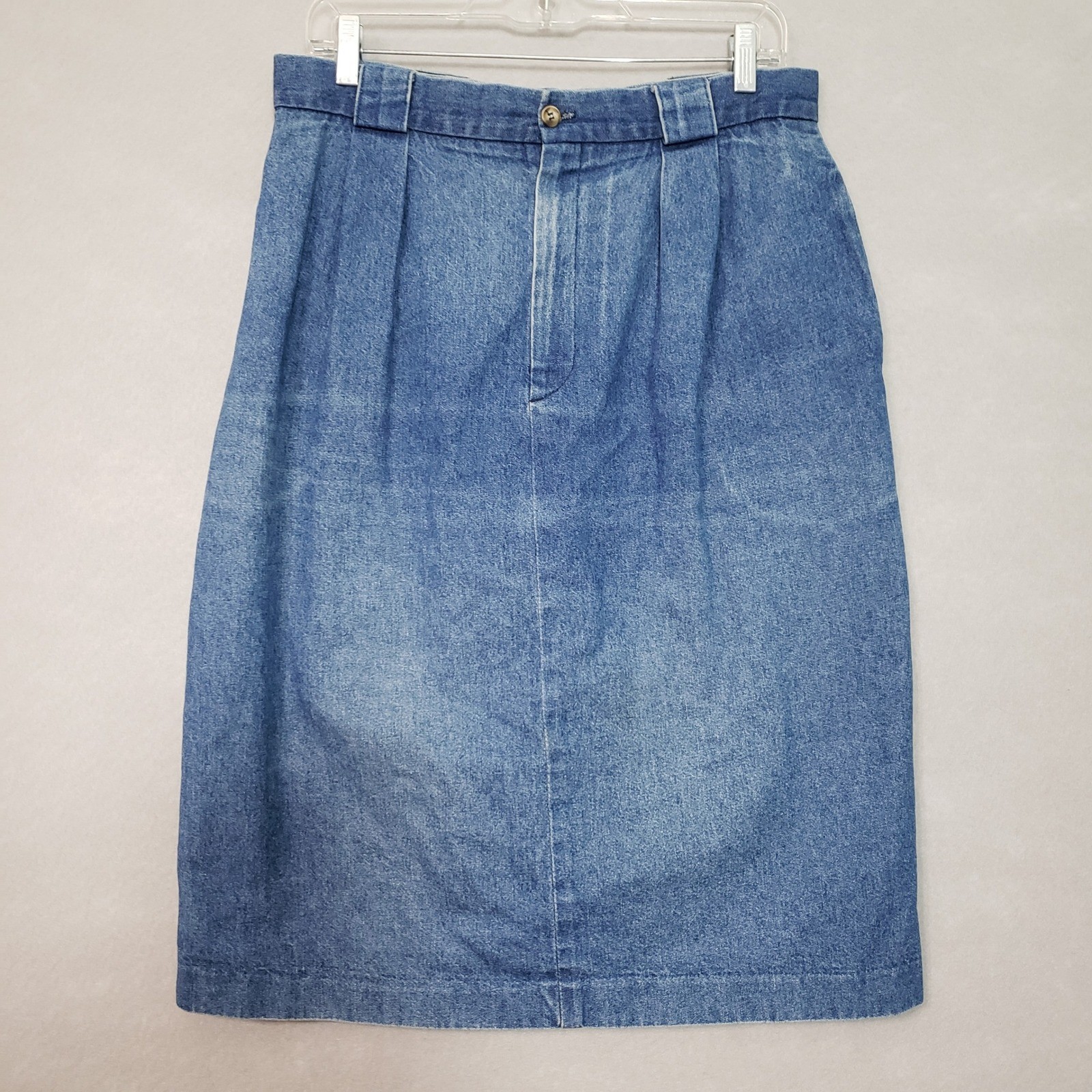 American Eagle Womens 31 Vintage Denim Midi Skirt Blue Pleated High Waist 90s