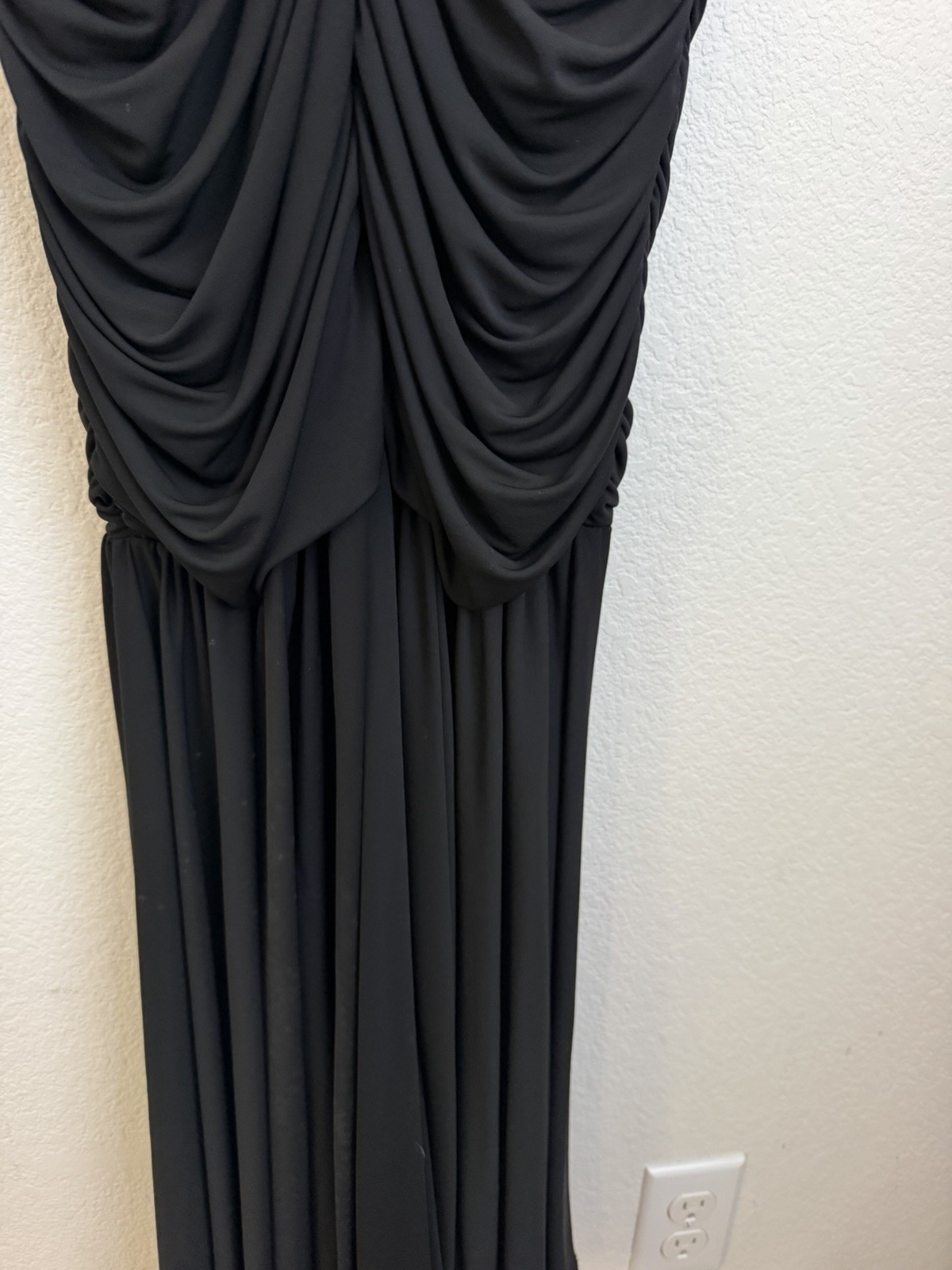 VTG 80s Casadei Black Beaded Dress Small Draped Ruched Lace Evening Dynasty Era