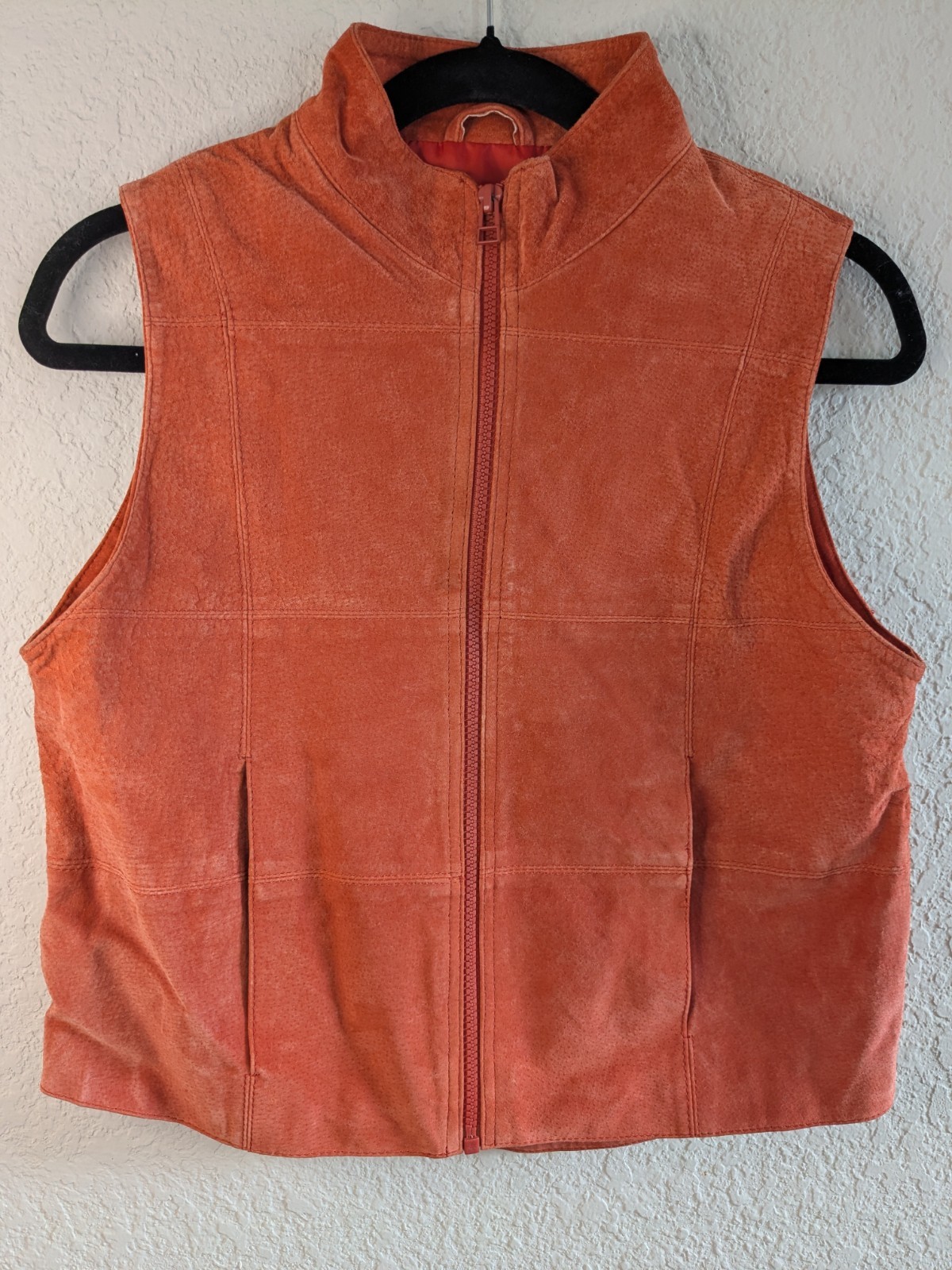 Vintage 90’s Arizona Jean Company Leather Vest M Orange Lined Good Condition