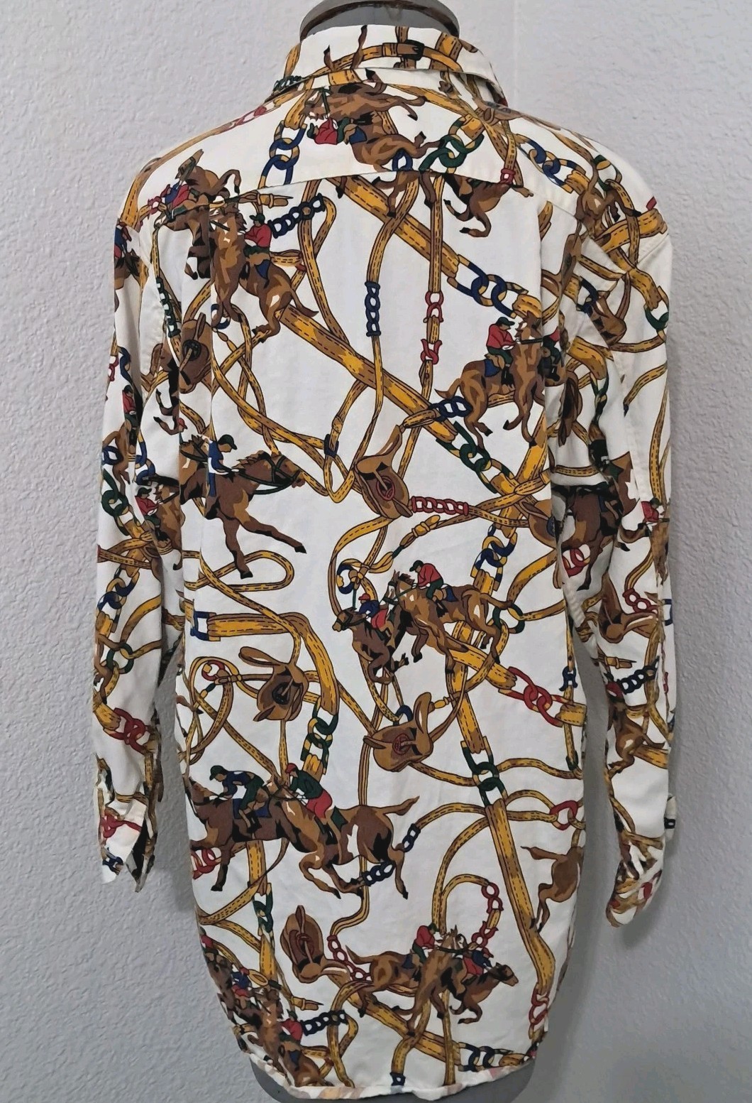 Vtg Cambridge Dry Goods Shirt 10 Equestrian Fox Hunt Dogs Horses Button Up