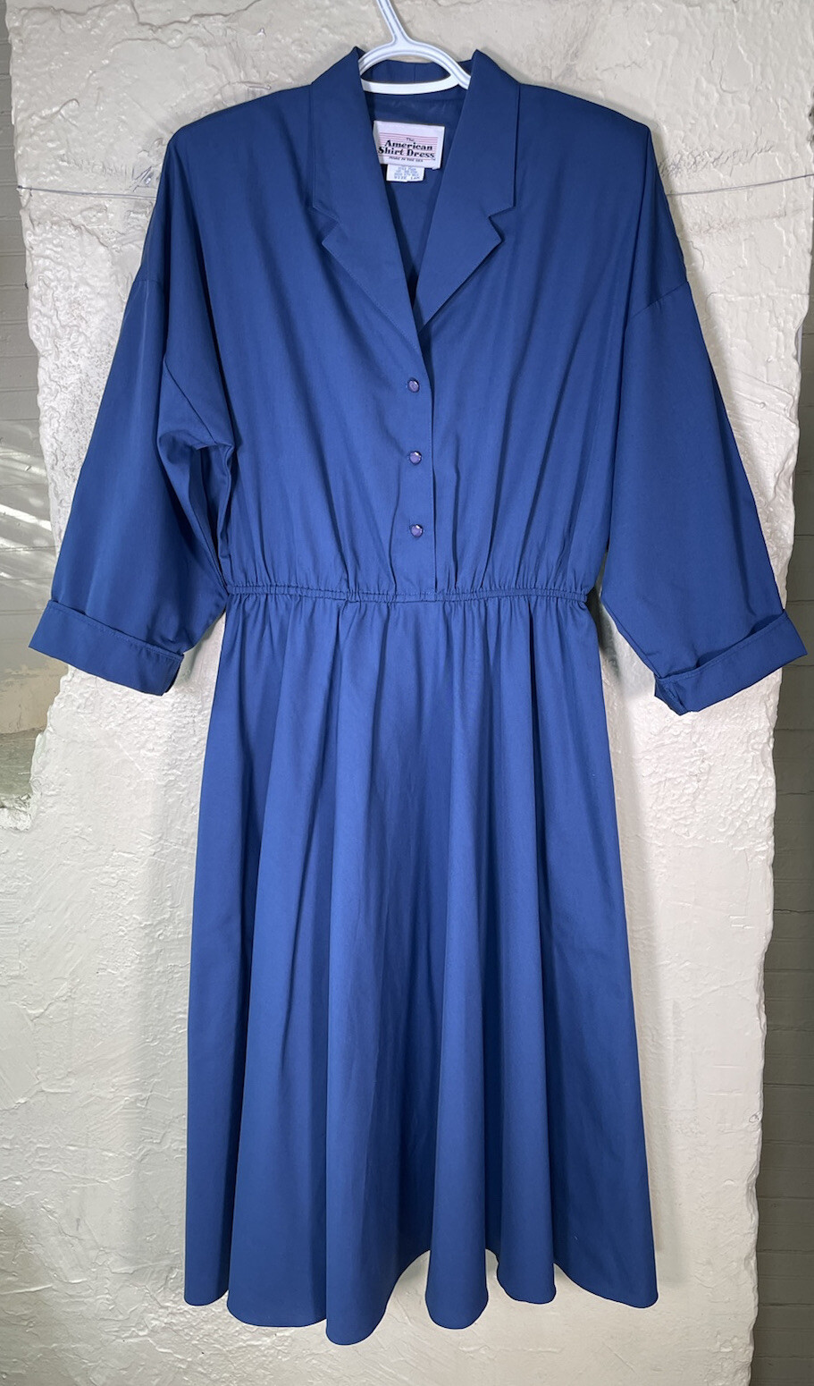 Vintage The American Shirt Dress Womens Sz 16 Navy Blue Long Sleeve Made USA