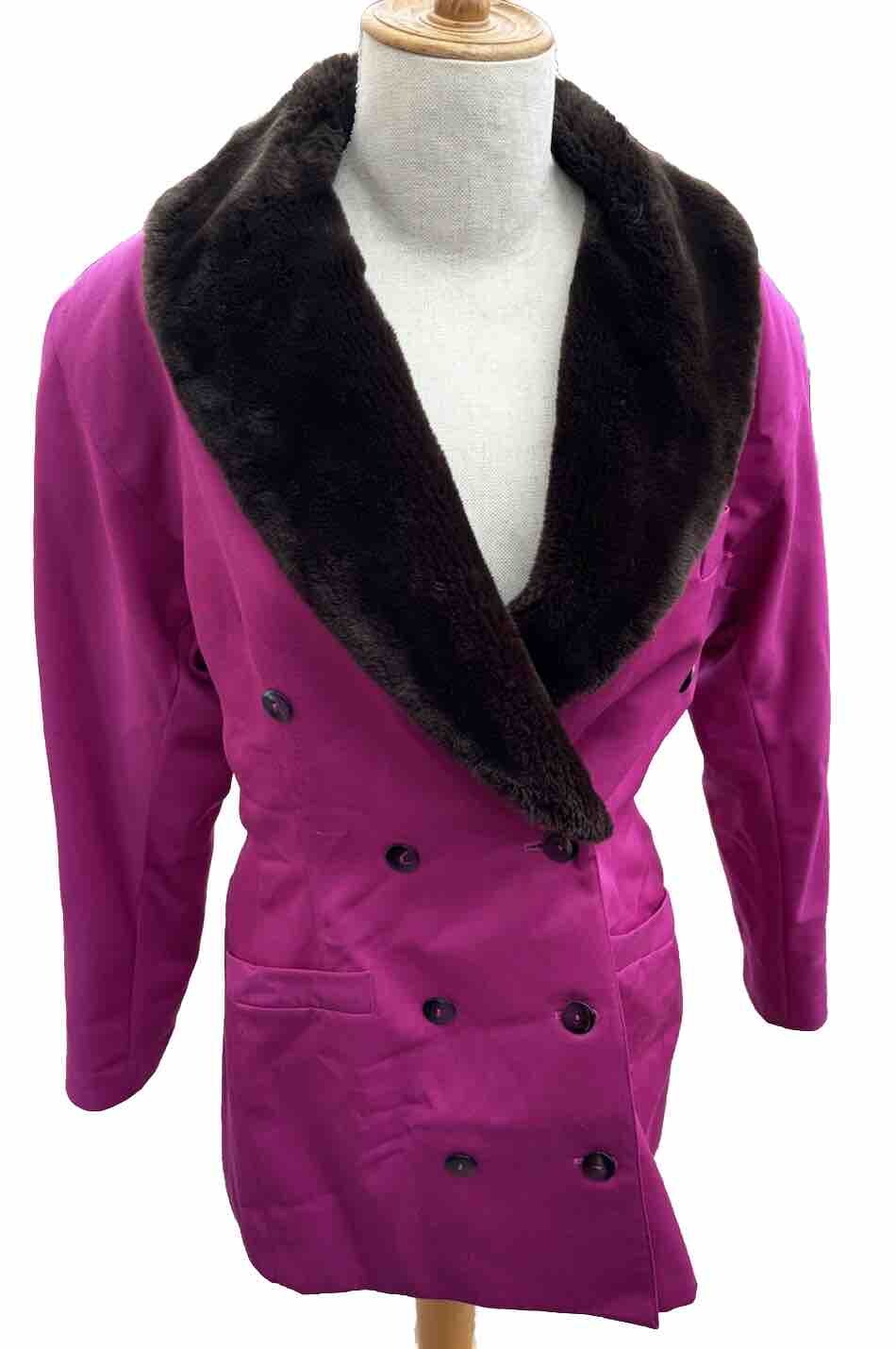 Ann Tjian for Kenar VTG 80s women’s buttoned blazer shoulder pads SZ 8 Fuchsia
