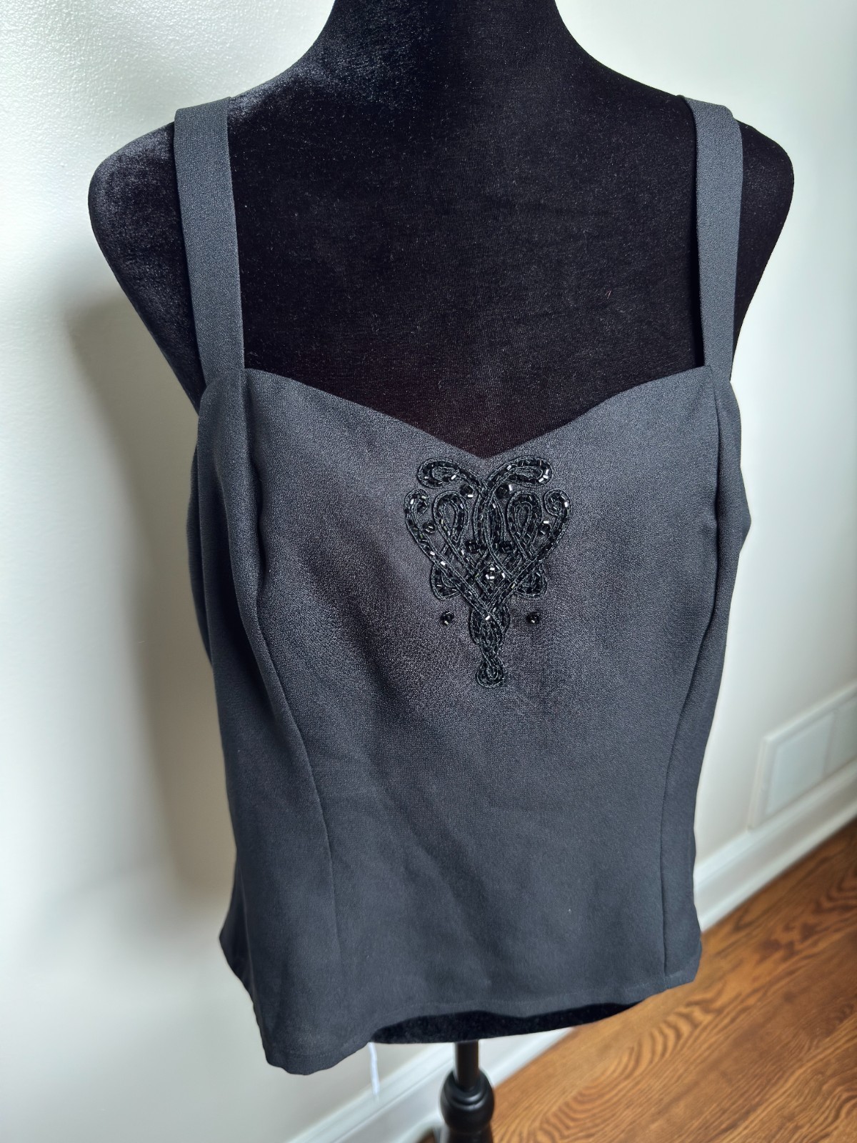 Vintage late 80s/90s Anne French Black Beaded Soutache Corset Cami Top Size 10