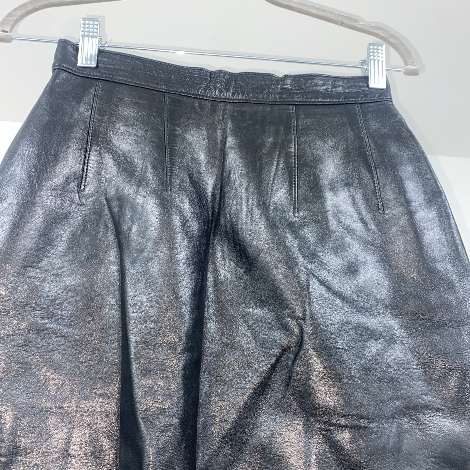 Maxima For Tannery West Vintage Black Leather High Waist Skirt 90s Size 6