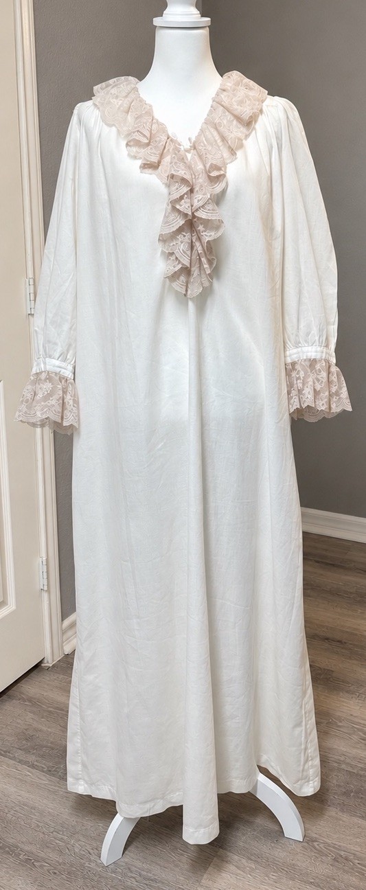 VTG White Lace Ruffle Victorian Prairie Cottagecore Long Sleeve Nightgown Lg