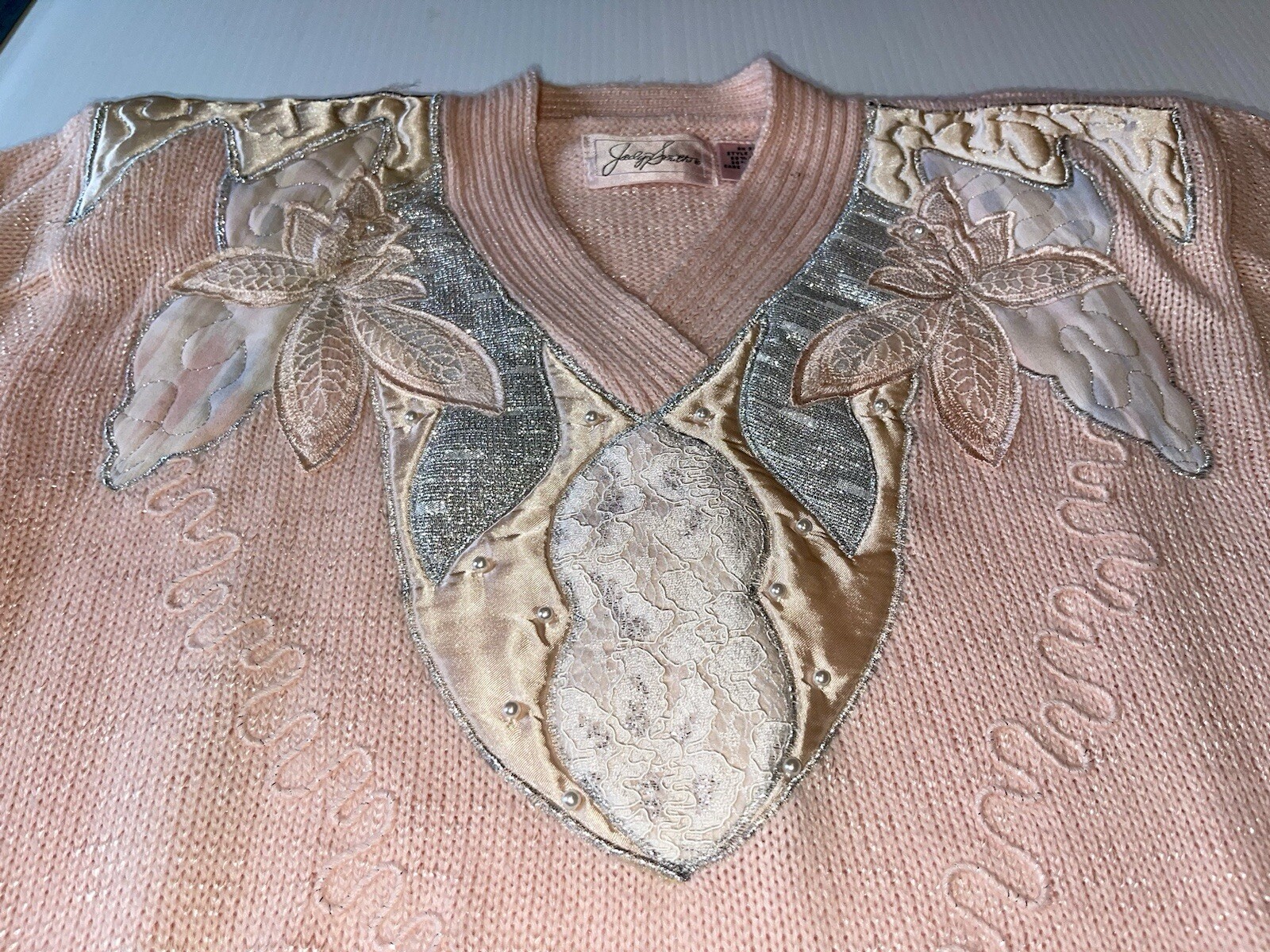 VTG Jaclyn Smith Sweater Medium 80s Pastel Embellished Grandma Cottage Core