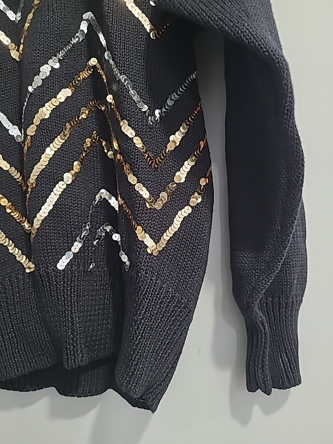 Vtg 80s I.B DIFFUSION WOMEN’S BLACK RHOMBUS SWEATER BEADED SEQUIN 52% Ramie Sz M