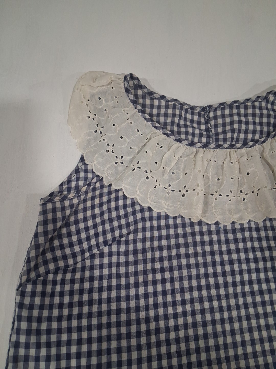 Vtg 60s 70s Handmade Gingham Print Tank Top Scallop Collar XL Cottagecore Granny