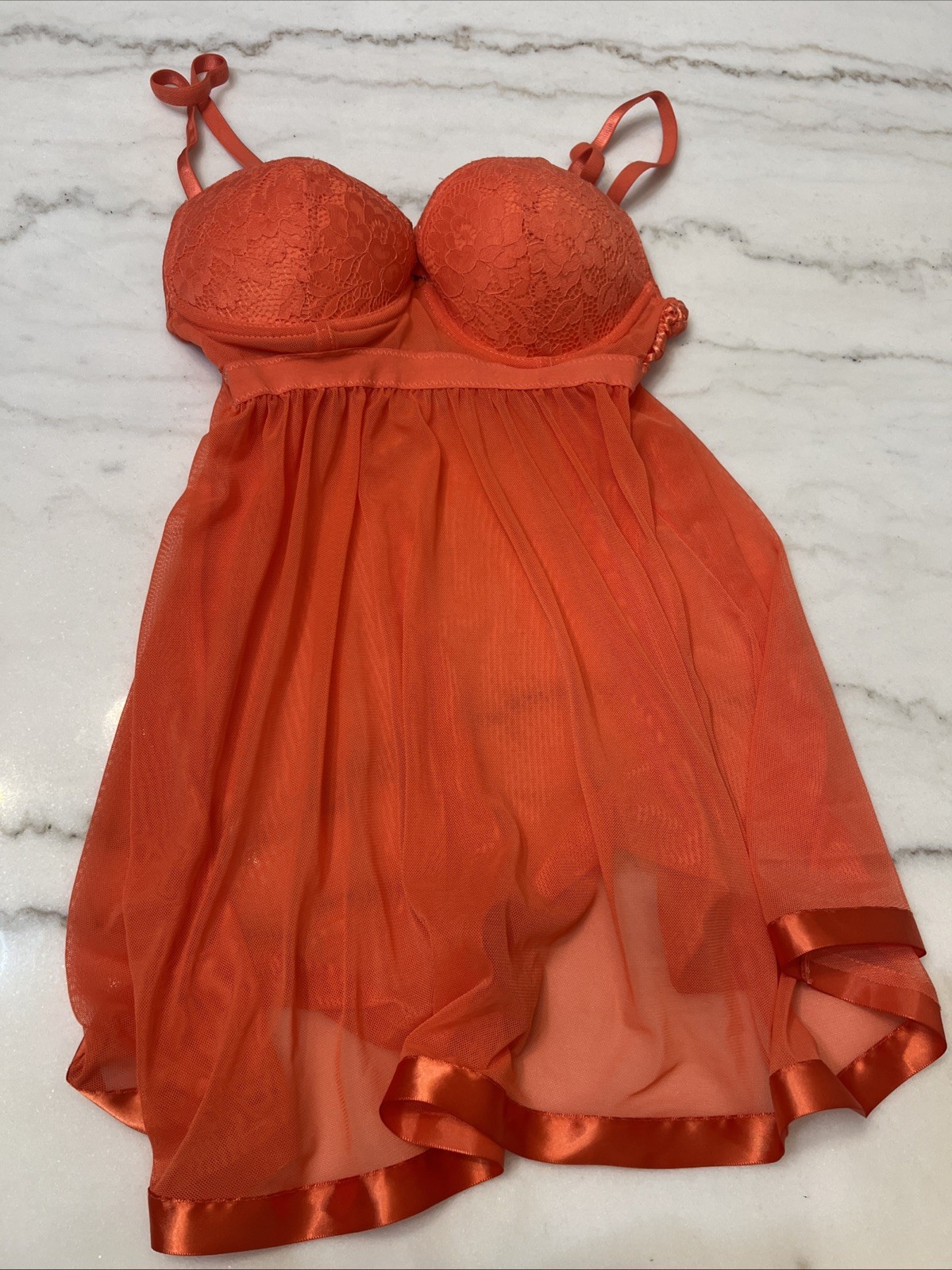 Very Sexy Baby Doll Lingerie Push Up Bra Orange Size Small