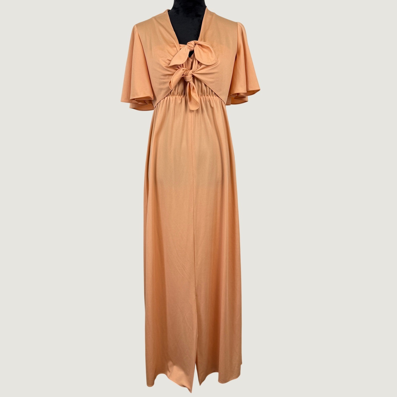 Vintage 70s Empire Waist Maxi Dress with Cape Bolero Womens Small Peach Apricot