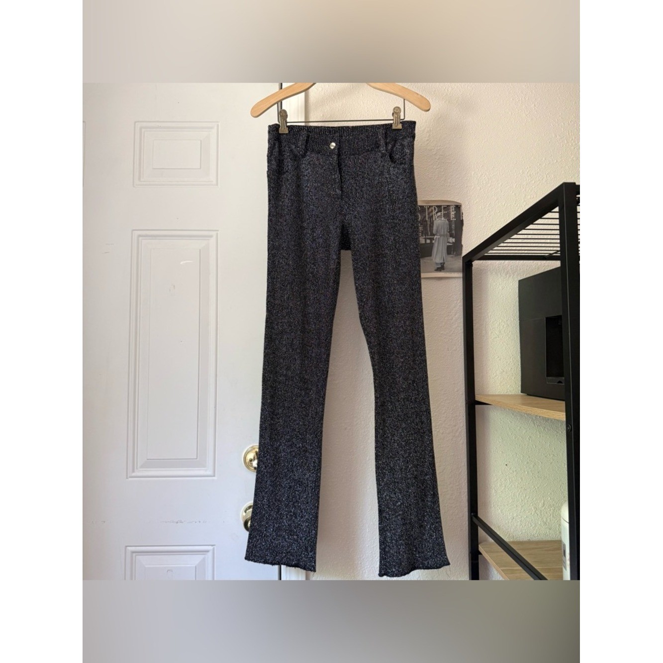 LIP SERVICE vintage black silver metallic lurex slim leg stretch knit pants