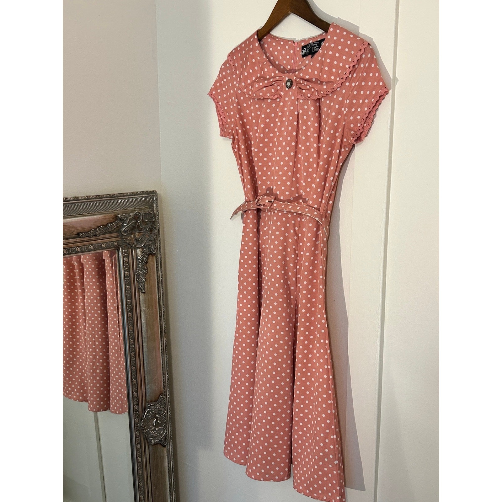 Hell Bunny Vixen Pink Polka Dot 1940s Retro Midi Dress Size Medium