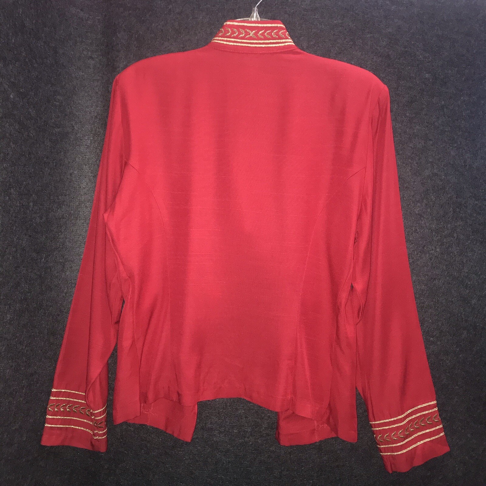 LEW MAGRAM Collection Vintage 80s Blouse Top Red With Gold Buttons Embroidery *