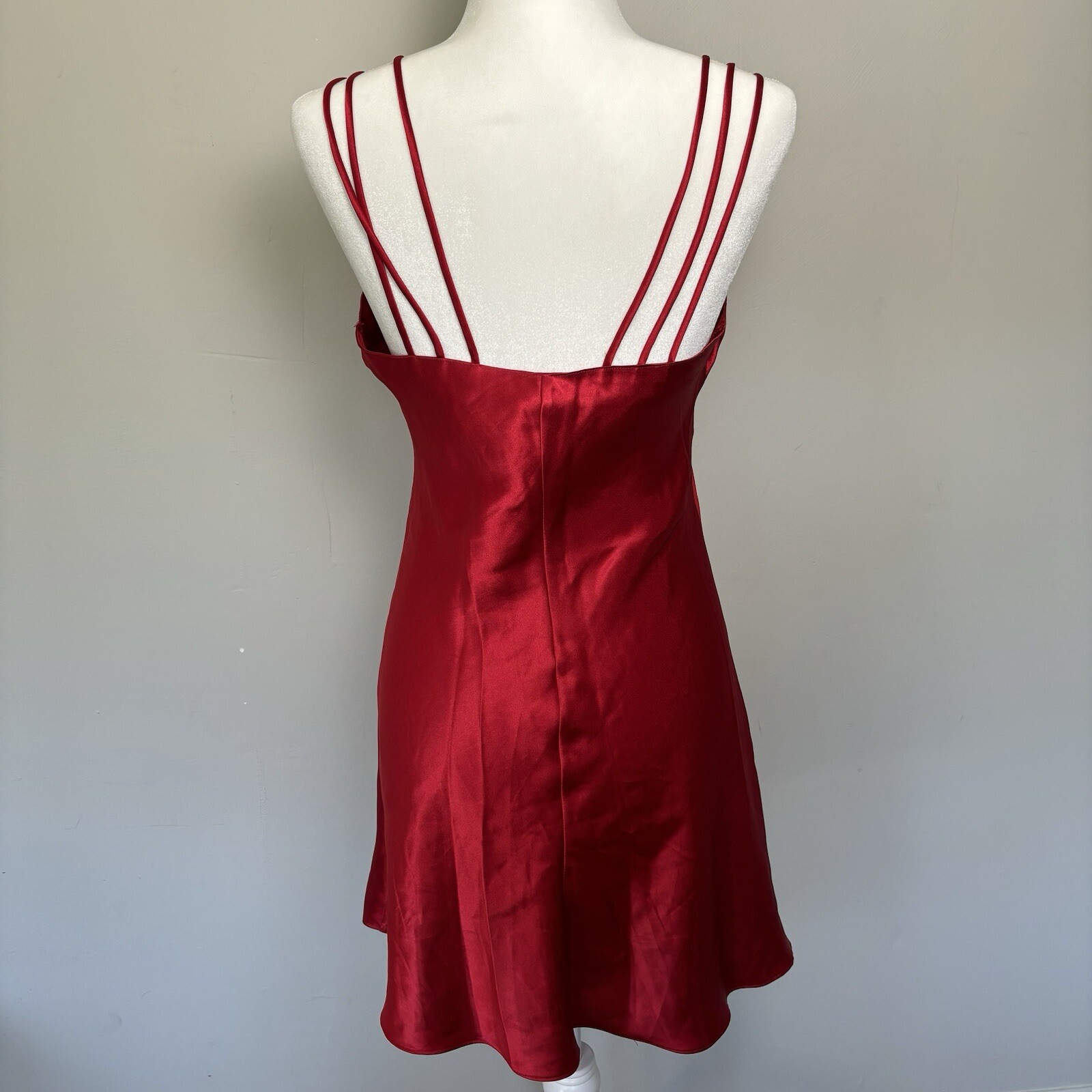 Vintage 1990s Kathy Ireland Red Satin Strappy Chemise Dress-S-Whimisgoth-Grunge