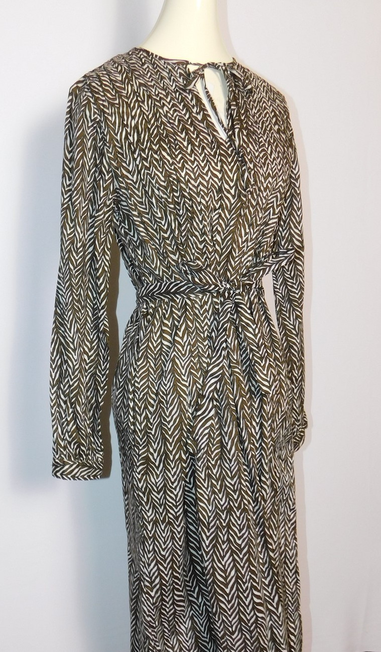 Vtg Womens Stanley Sherman Herringbone Tan Brown Long Sleeve Cotton Dress Sz 12