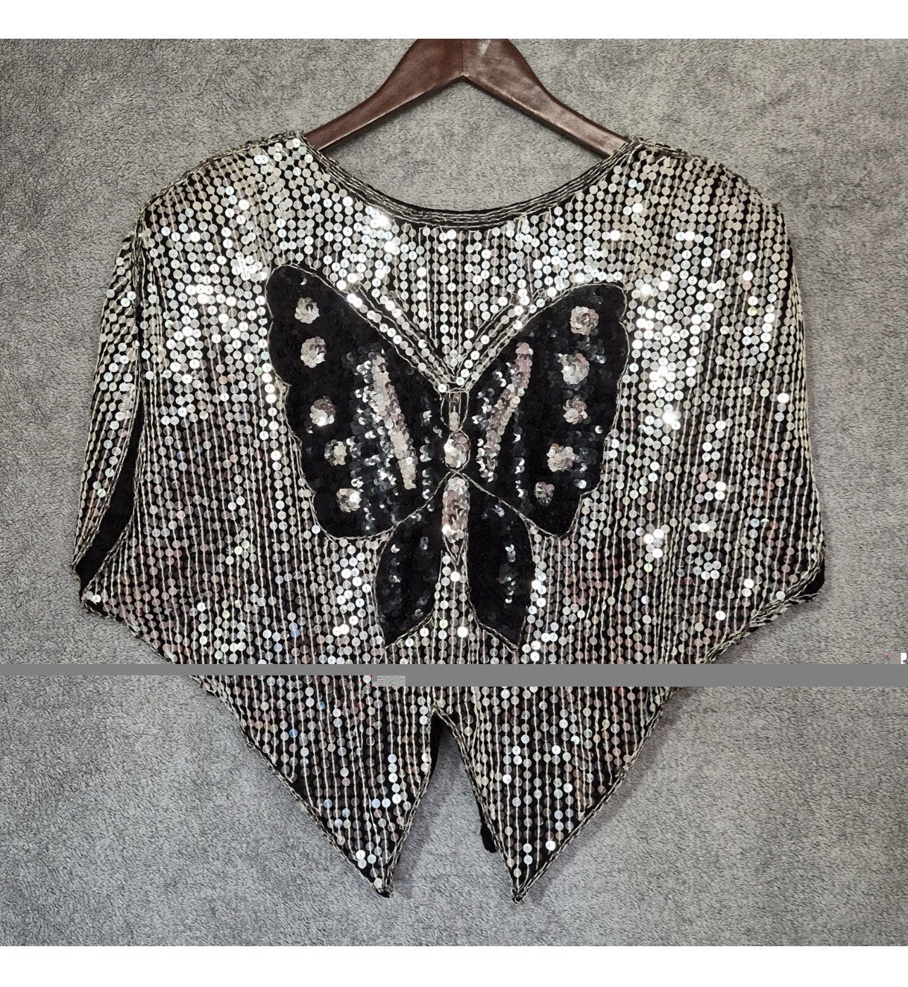 Vintage Valachi Creations 100% Silk Sequin Butterfly Cape Top Batwing Disco M/L