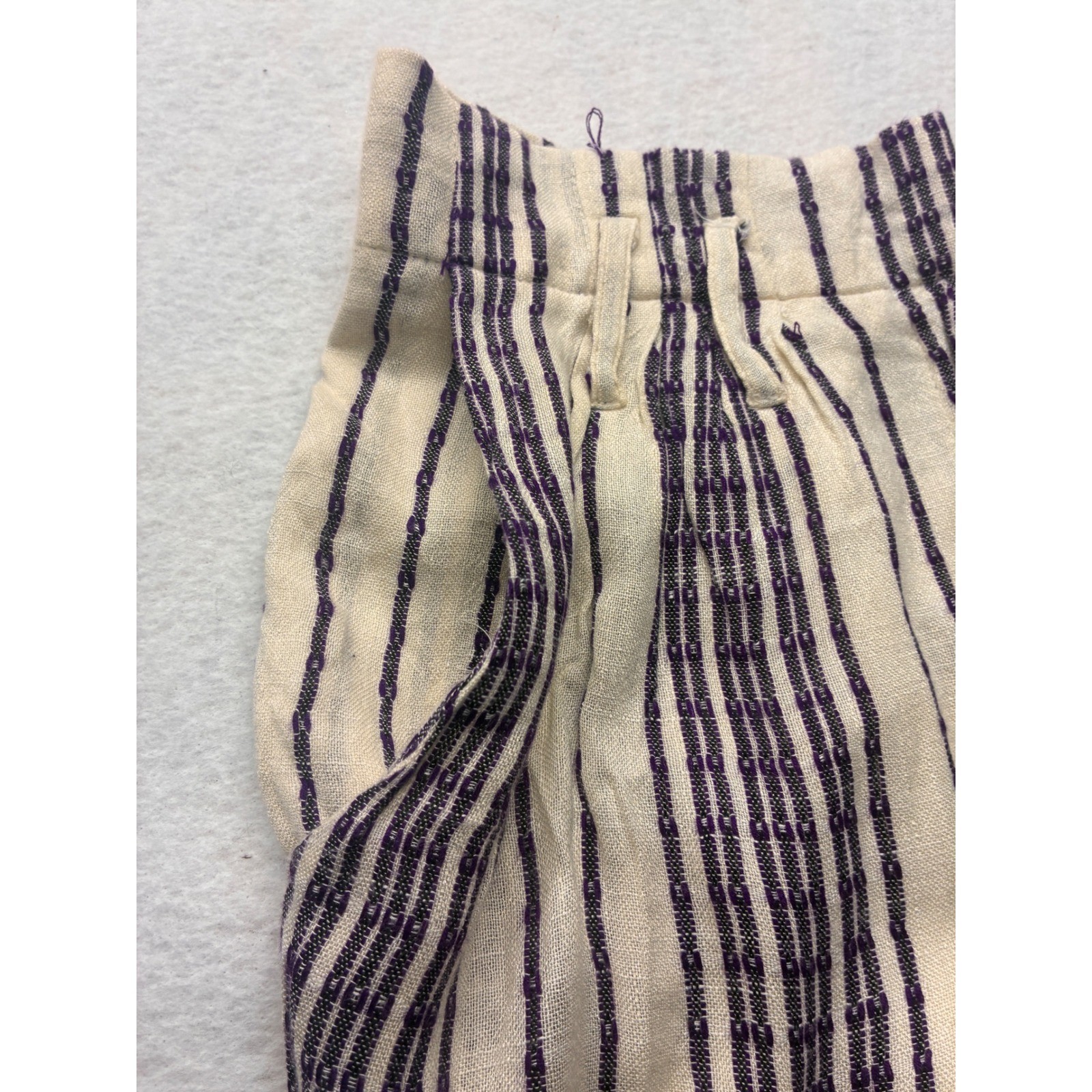 Flowy Beach Shorts Coastal Grandma Boho Striped High Waist – Small Cream