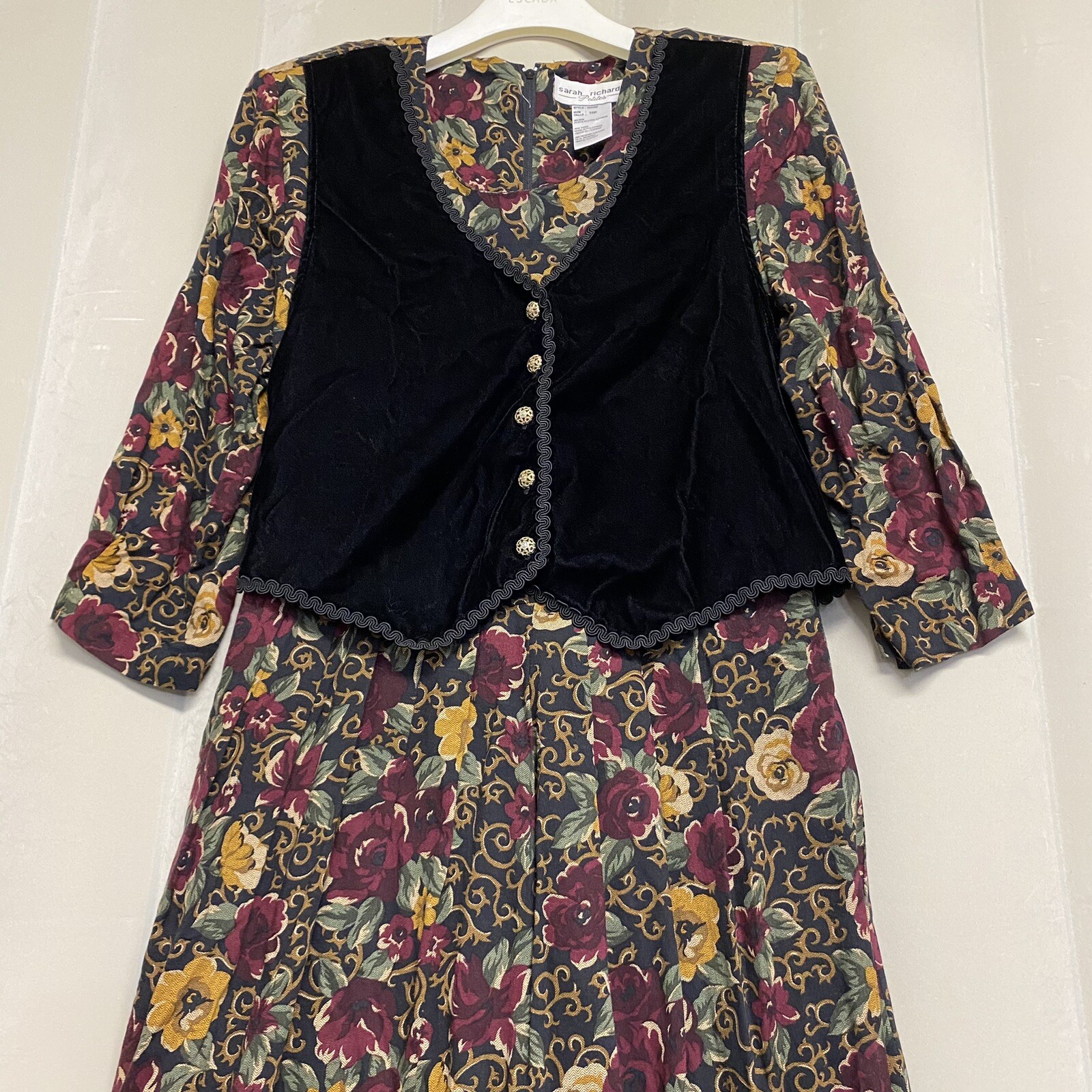 Vintage Sarah Richards Petites Dress 16P Maxi Floral Vest Prairie Cottagecore