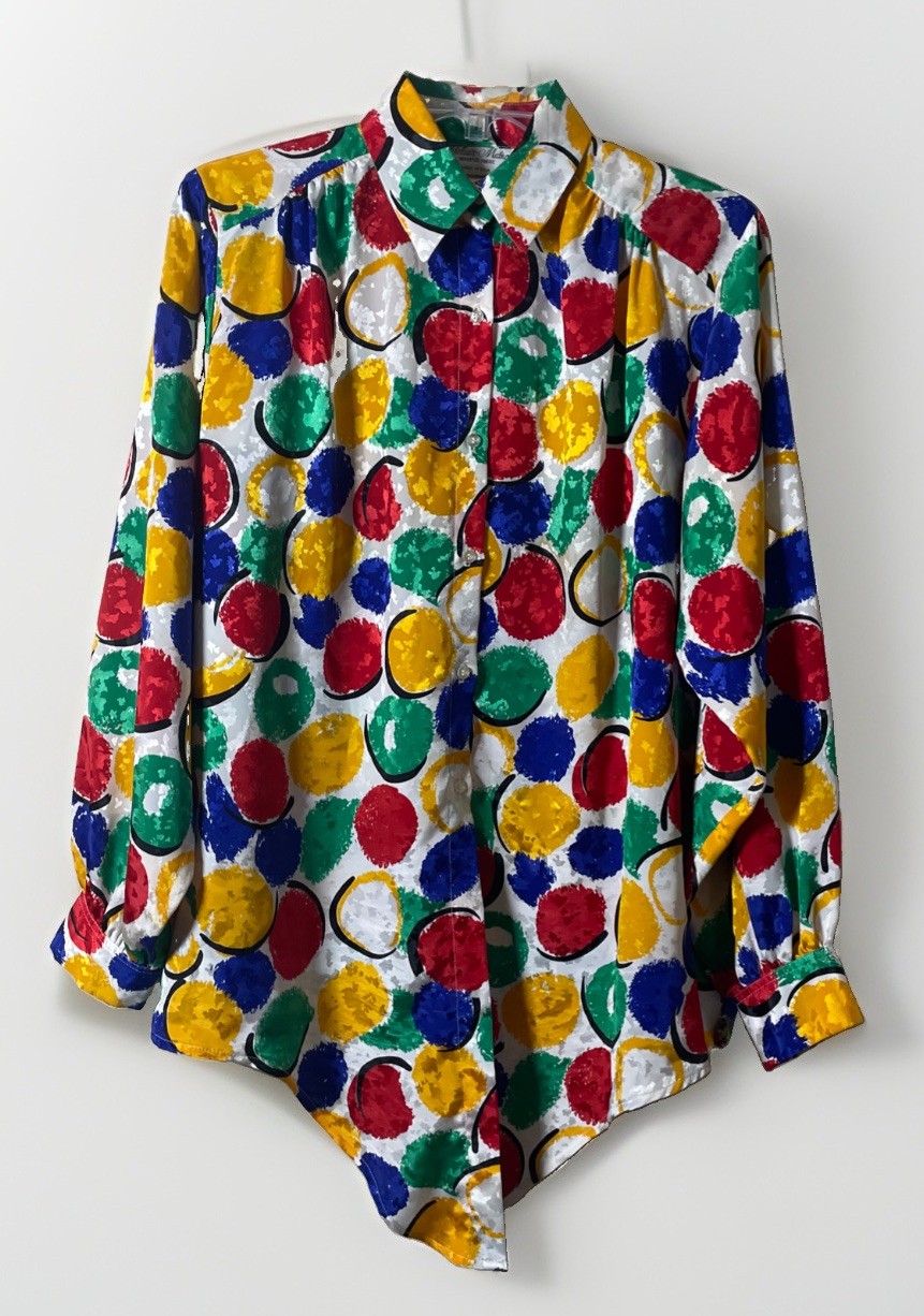 Adelaar Matson Vintage 1980’s Long Sleeve Abstract Colorful Blouse Women’s Large