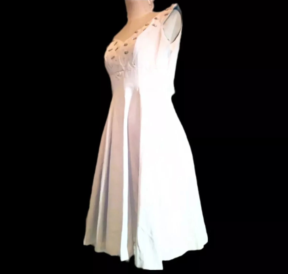 VTG 1950s Cocktail Dress Faille Fit To Flair w/ Full Circle Skirt Beaded Top XXS