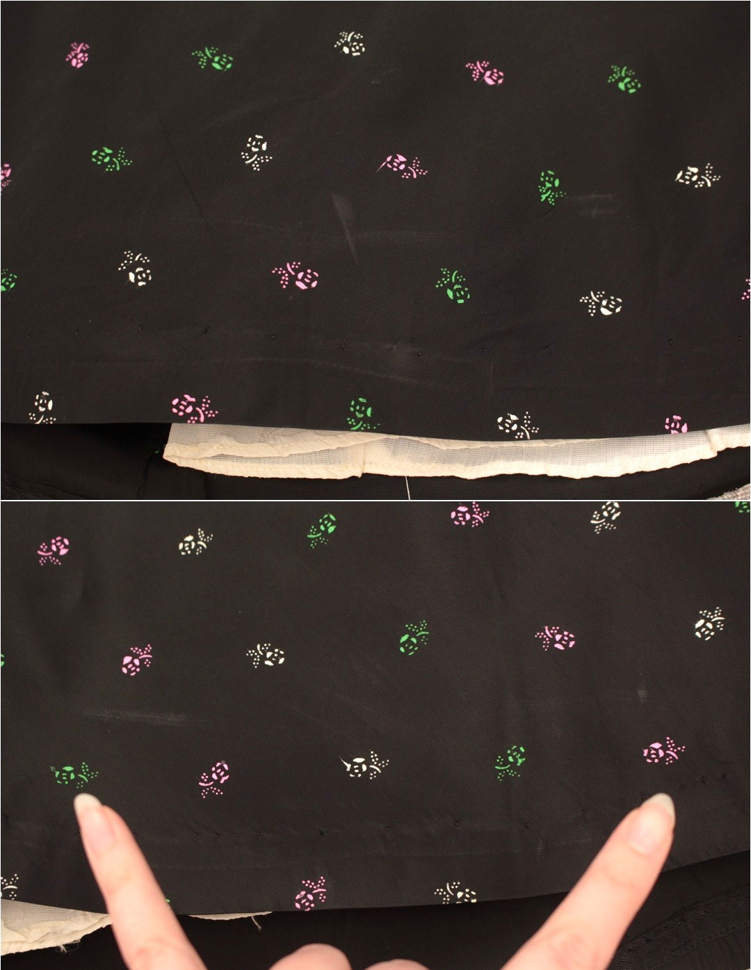 VTG Women’s 50s Black W/ Multi Color Floral Print Taffeta Swing Dress S/M 1950s