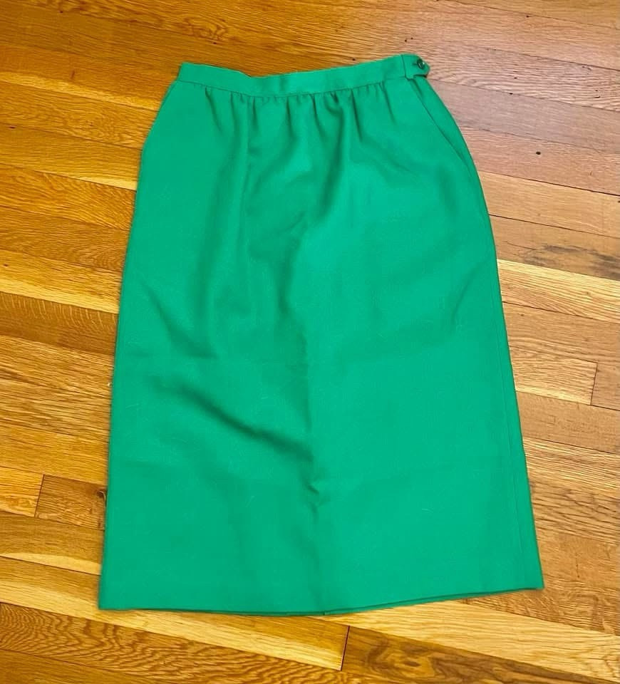 Vintage 80’s Investments Kelly Green Linen Look High Waisted Pencil Skirt