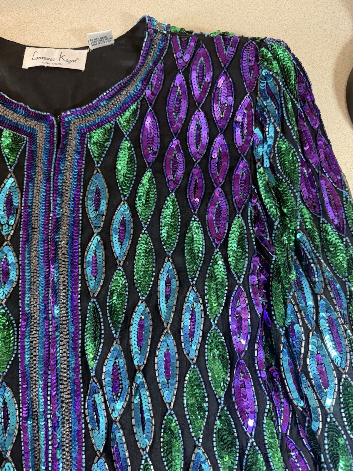 vtg 1980s Laurence Kazar New York sequin and beaded evening cardigan jacket Lg