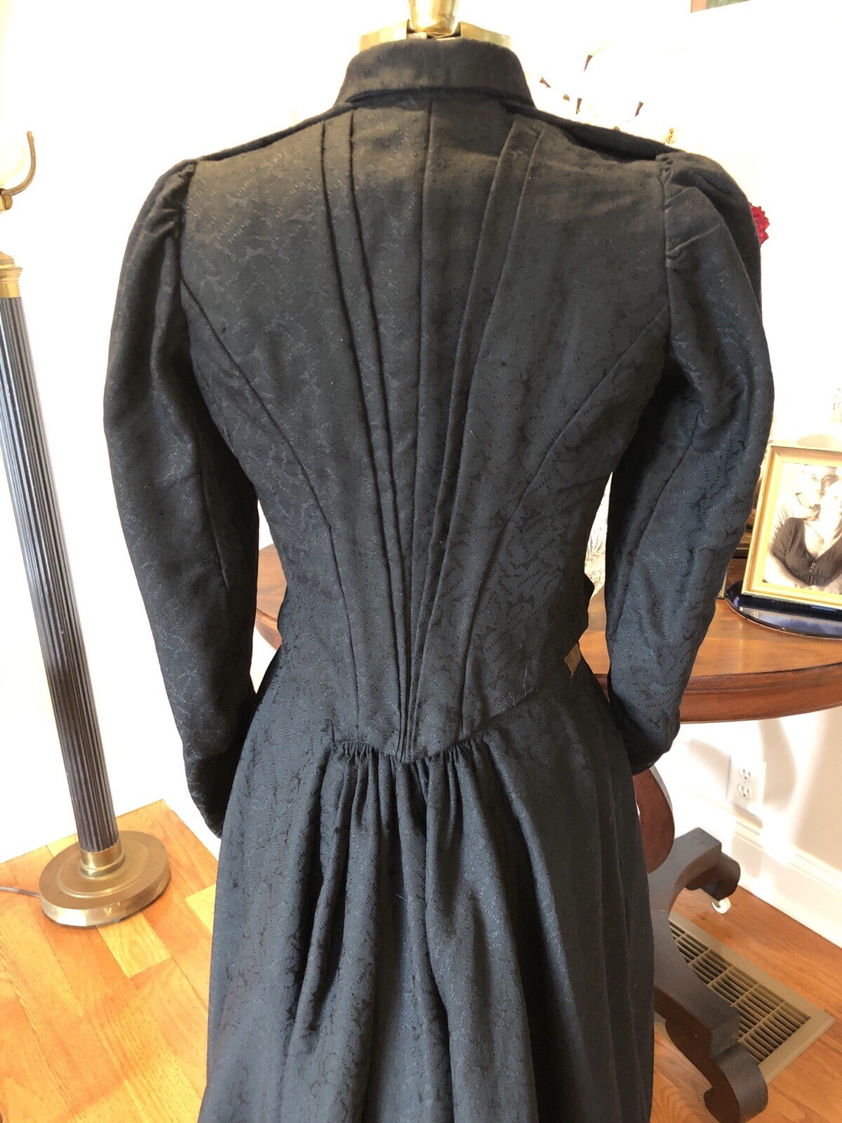 Orig VICTORIAN 1900 Black GIBSON GIRL Jacquard WOOL CHALLIS 2PC DRESS DRESS Exc