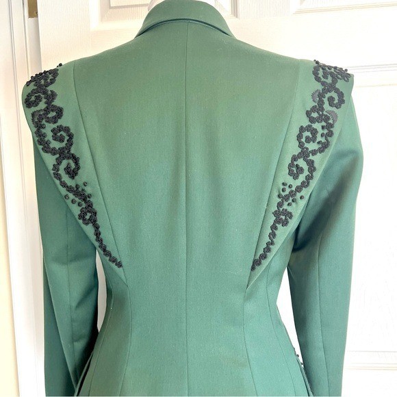 vintage BONPOINT green 100% wool suit black trim France whimsical luxury preppy