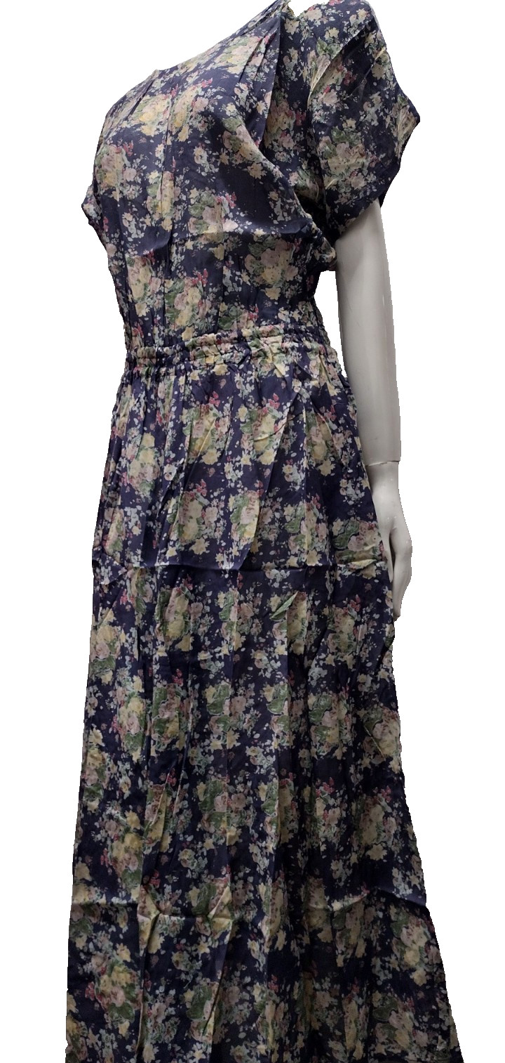 1990s Sundress Dress Midi Open Back Blue Floral Sheer Cotton – 1930s Influence