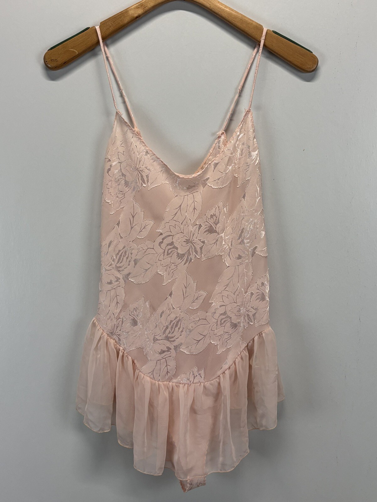 Vtg Ralph Montenero Teddy Lingerie Sz Medium Pink Floral Embossed High Cut 70’s