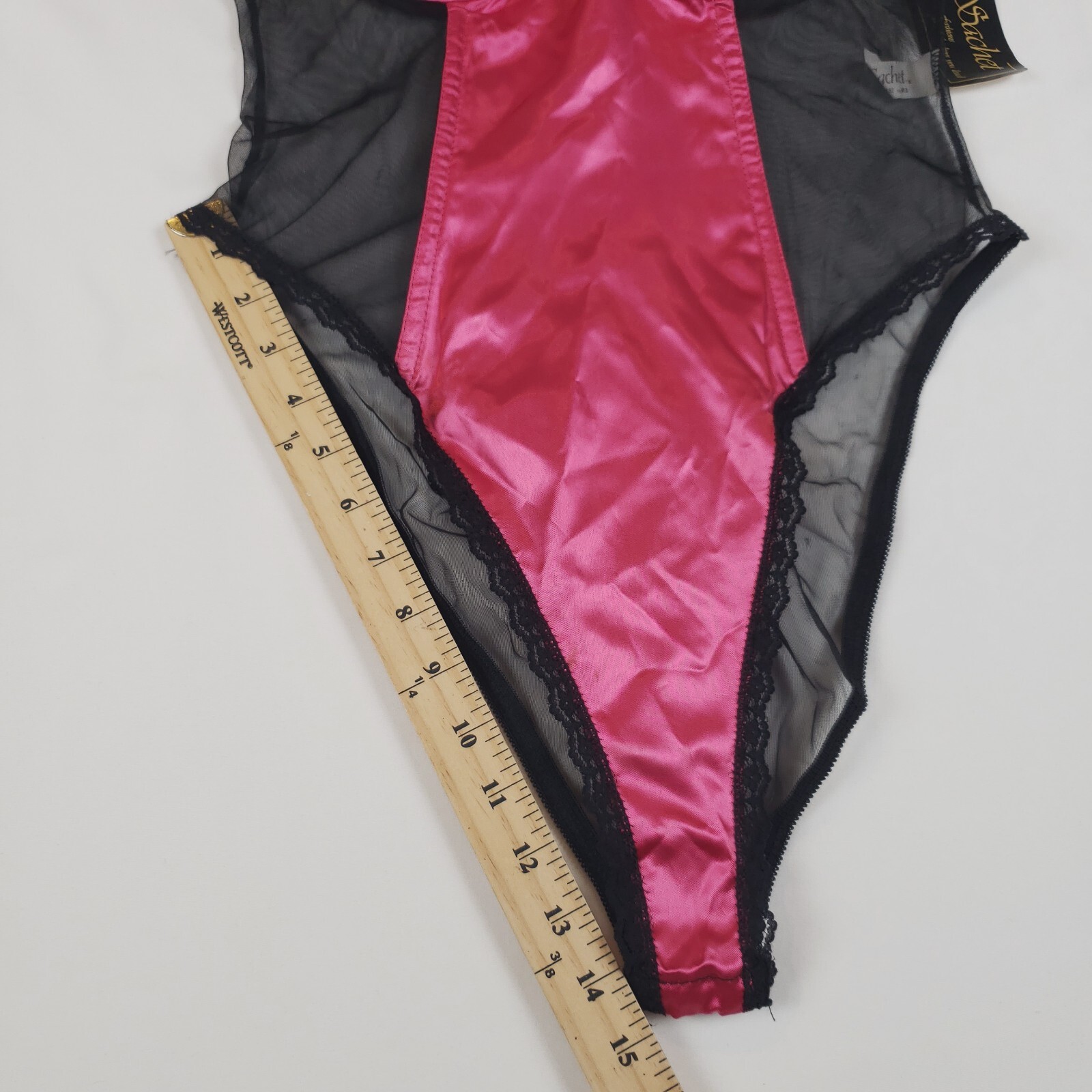 Vintage Sachet Satin Teddy Womens Medium Lingerie Faux Fur Trim Hi-Cut NOS