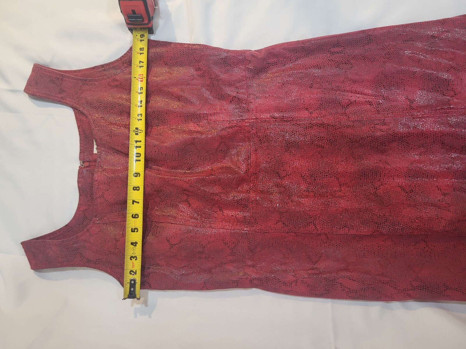 VIntage 80s Red Leather & Satin Snakeskin Dress By A.M.I Womens L