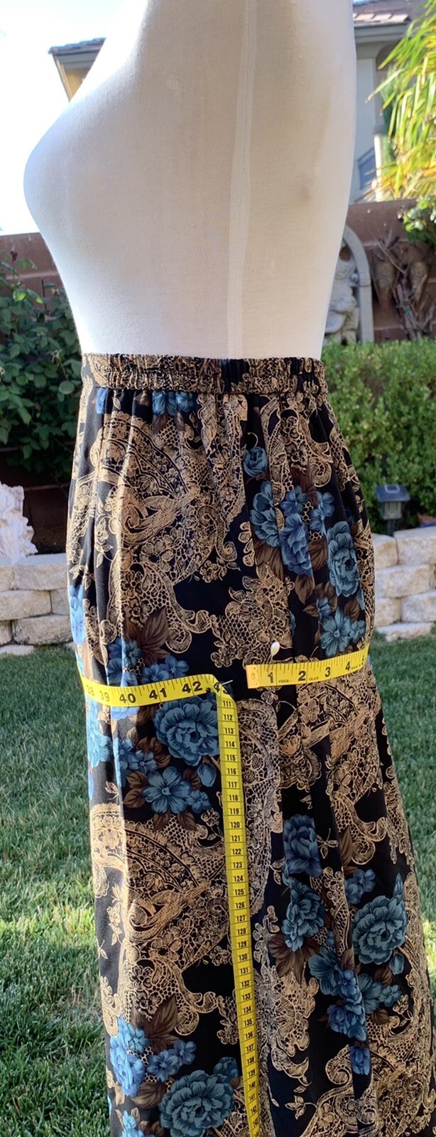 Skirt Vintage Laura Scott Maxi Skirt Plus Size:16Wide Brown Blue Print 1960’s