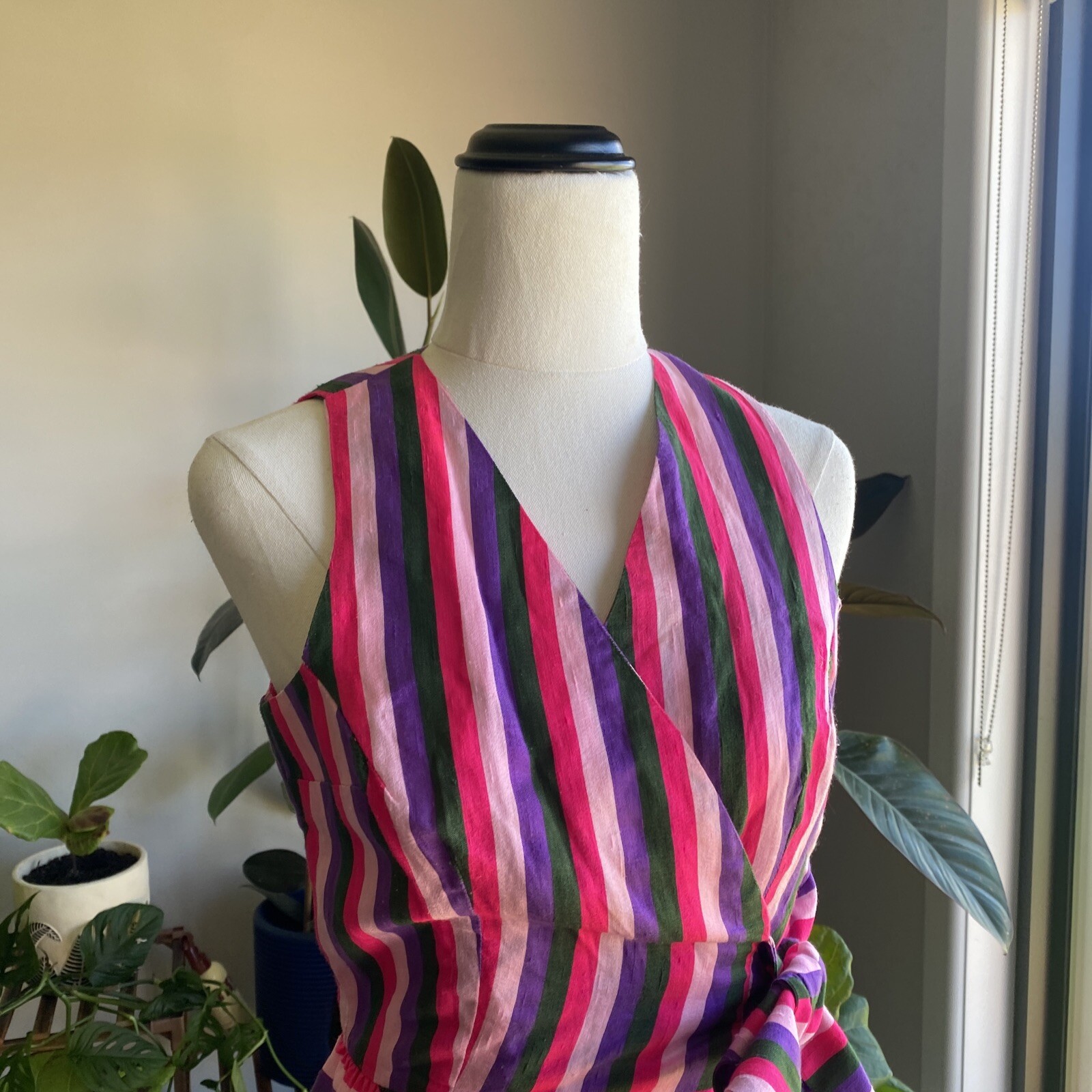 Vintage Prue Acton Dress Fits Au 8 XS/S Multicolour Stripe Silk Wrap Mini Dress