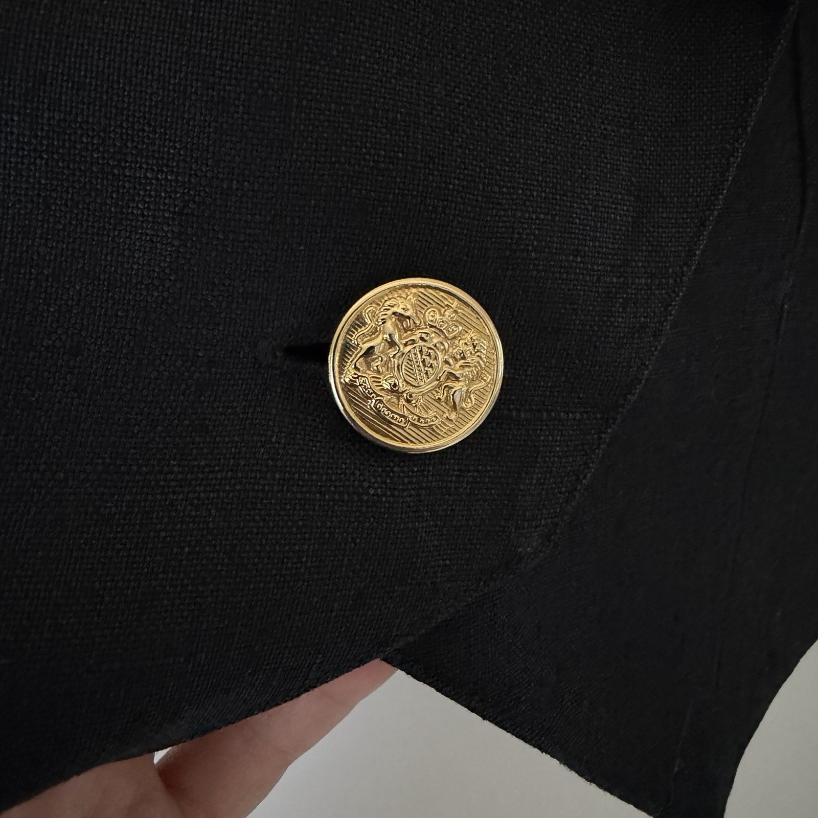 Vintage Pia Rucci Black Linen Cropped Spencer Jacket Military Beaded Blazer Sz 6