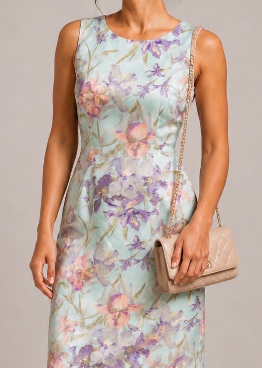 VTG Women’s Sz 6 100% Silk Floral Sheath Lined Dress Pastel Iris Print Y2K EVC