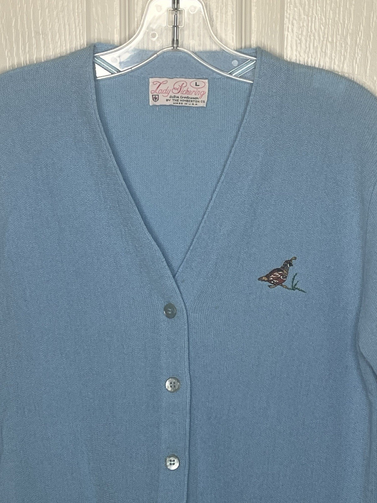 Lady Pickering Vintage Light Blue Vneck Cardigan Quail Sz L Kimberton Co