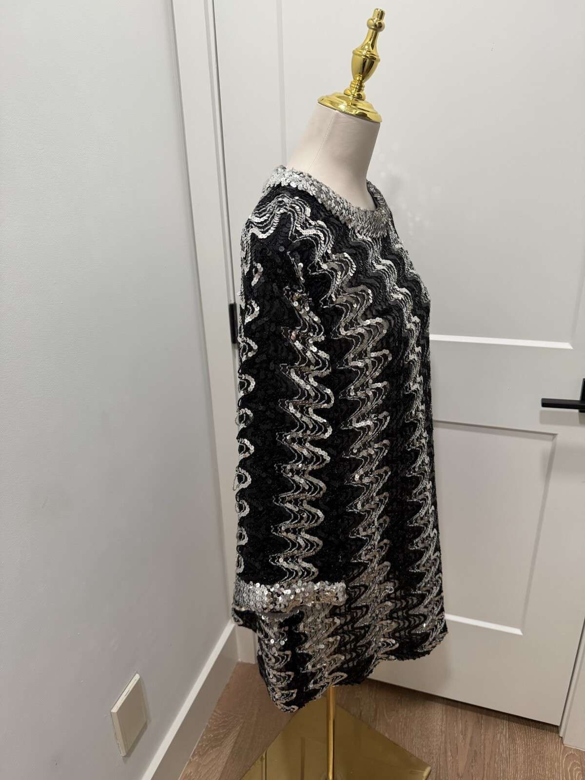 Vintage Sheer Sequin Dress Overlay Black And Silver