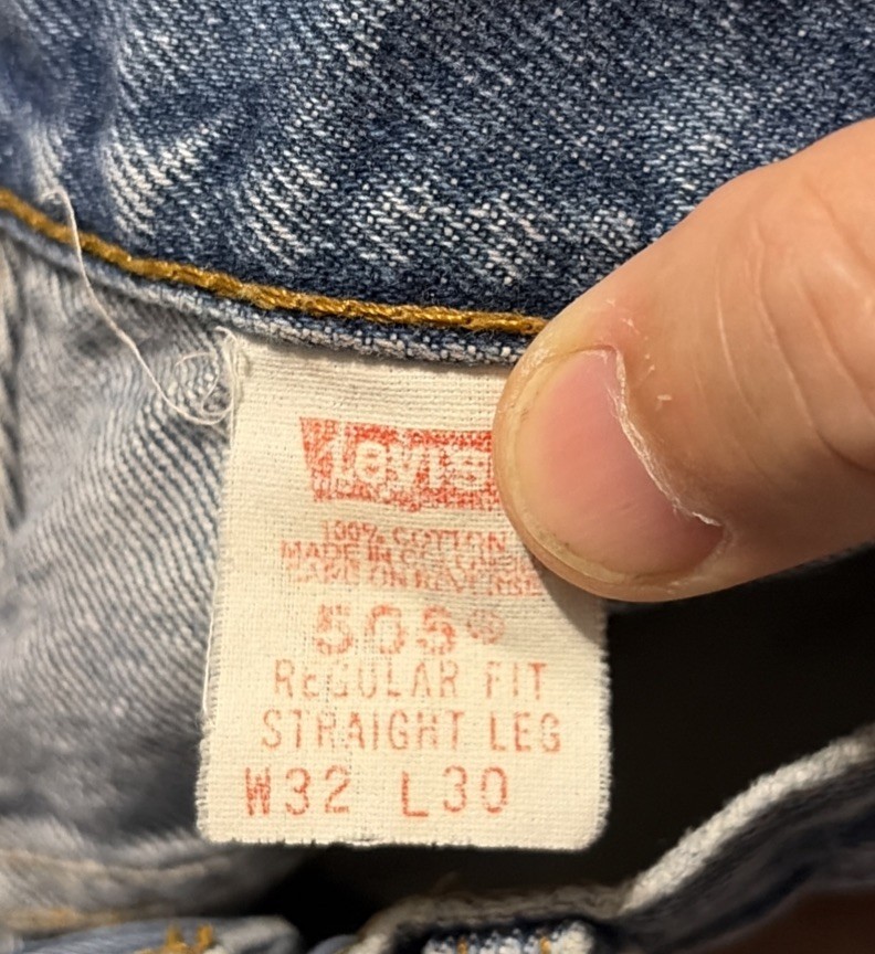 Vintage Levis 505 0216 Womens 31×26 Jeans Straight Distressed Paint Indigo Fades