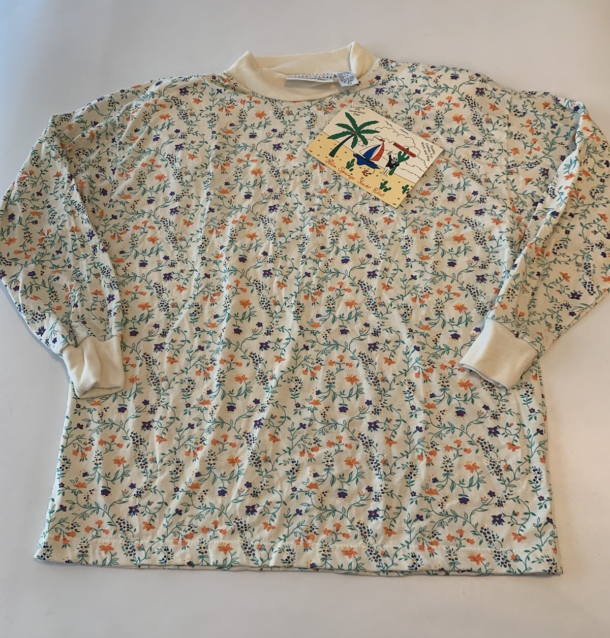 VTG Floral ALL OVER PRINT LONG SLEEVE TSHIRT Mock Neck Palm Springs Yacht Club L