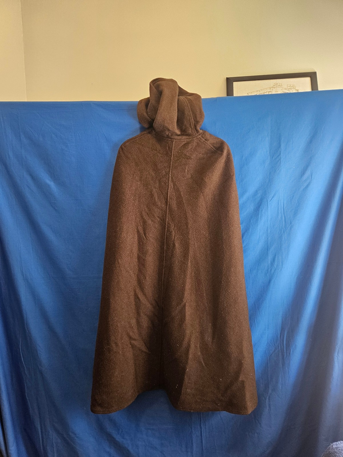 Vintage Brown Wool Hooded Cape with Houndstooth Plaid Lining
