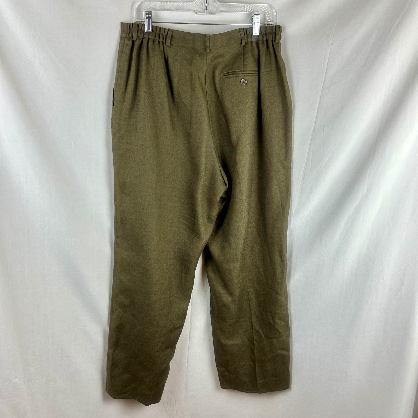 Talbots Vintage 90s Irish Linen Trousers Olive Green Pleated Pants 12 Petite