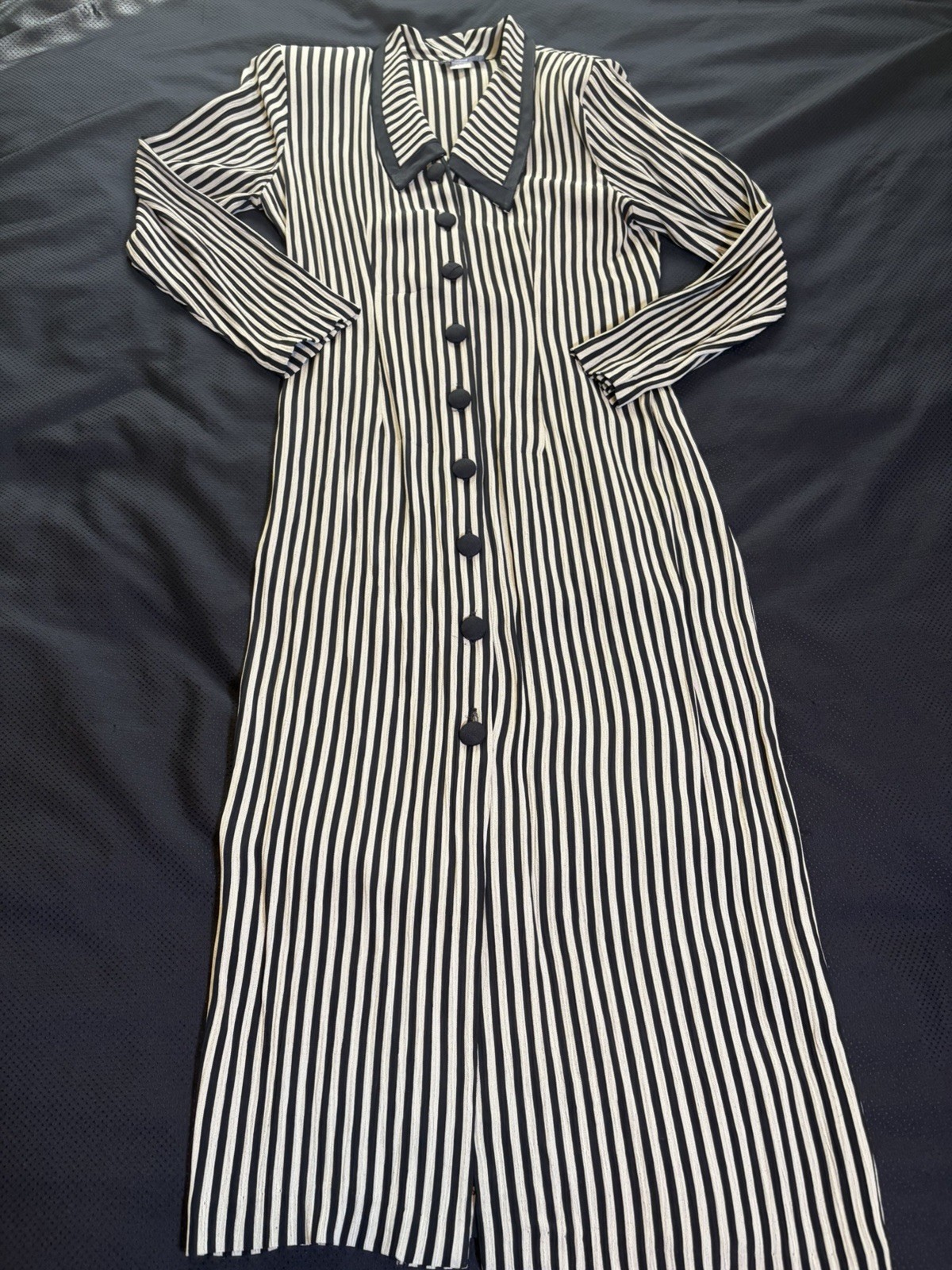 Vtg 90s Dawn Joy Maxi Pencil Dress~11/12~ Black Stripes Button Down Grunge