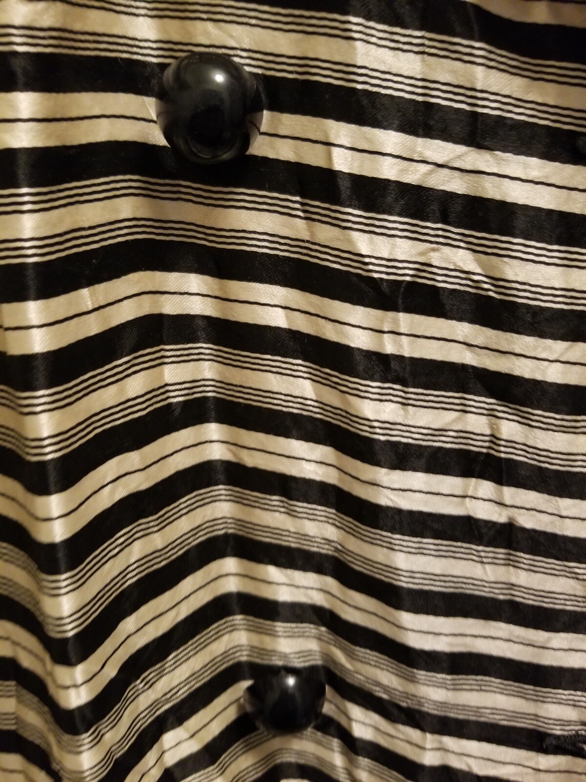 Vintage Retro Cool Mod 1960’s Striped Black and White Satin Coat front pockets