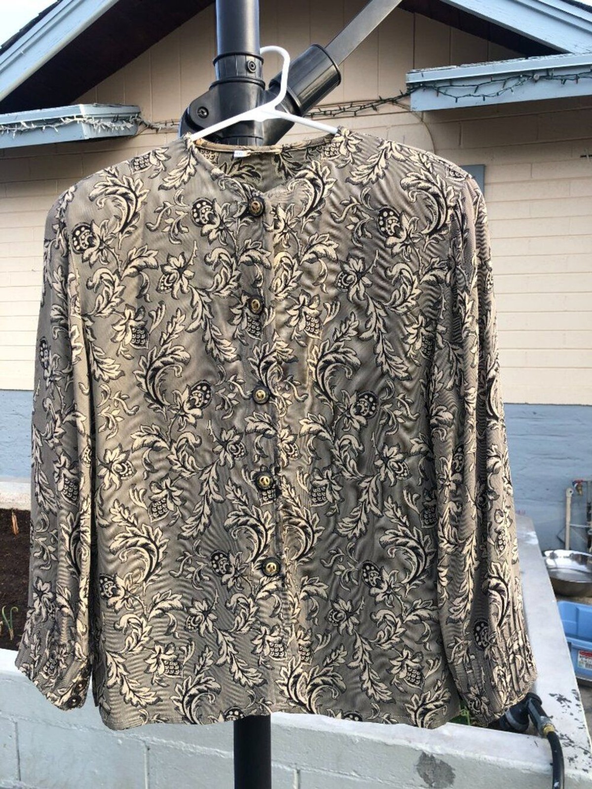 Vintage GIORGIO ARMANI Le Collezioni Jacquard Blouse Jacket Grey Floral, size 8