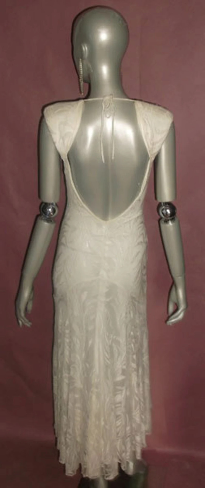 VTG Lace Sequins Beads Applique Embellish Cutout Tie Back Neck Flare Dress 11/12