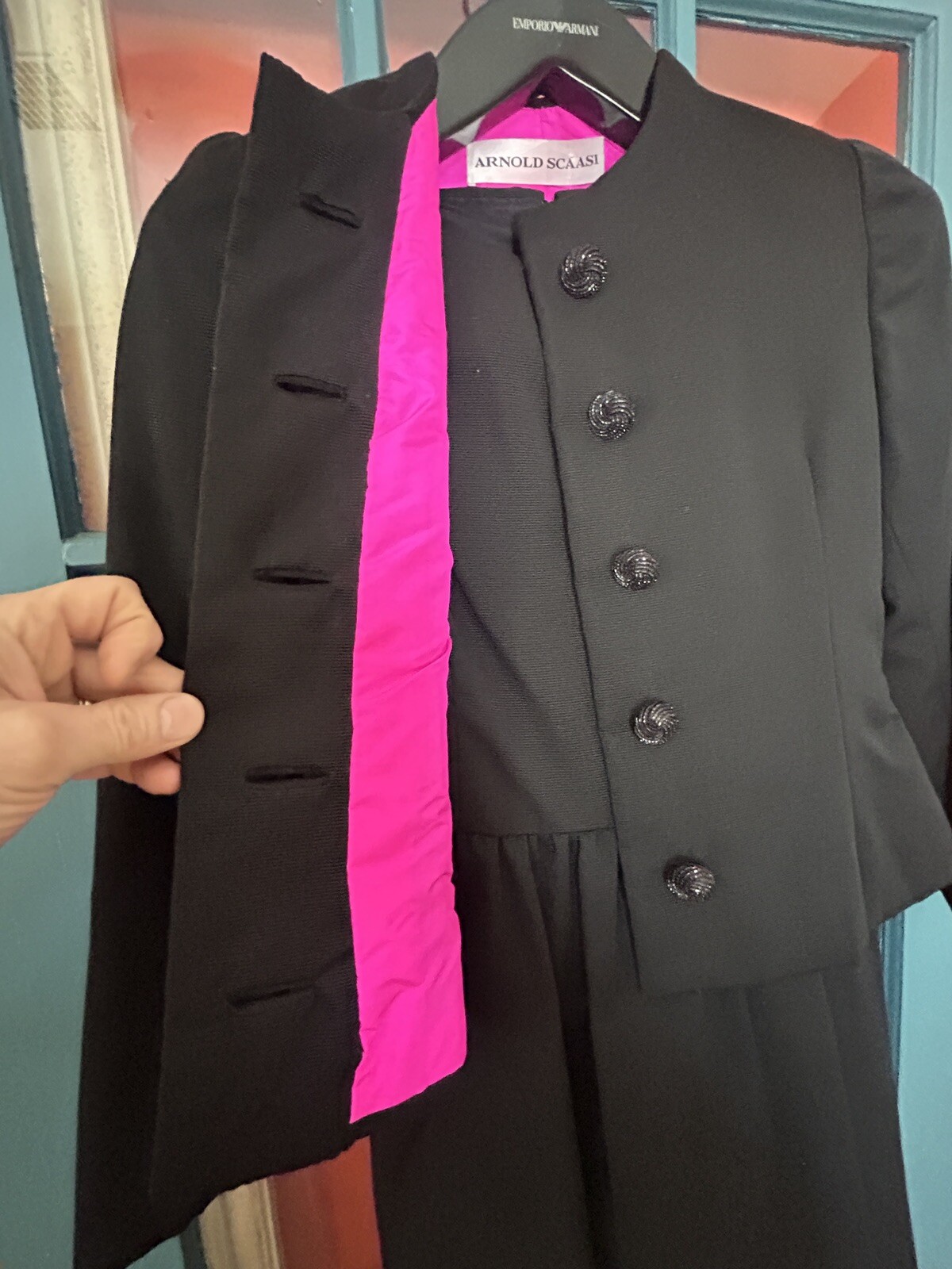 Rare Vintage Arnold Scaasi Dress Suit W/ Jacket And Jeweled Buttons Size Sm 2-4